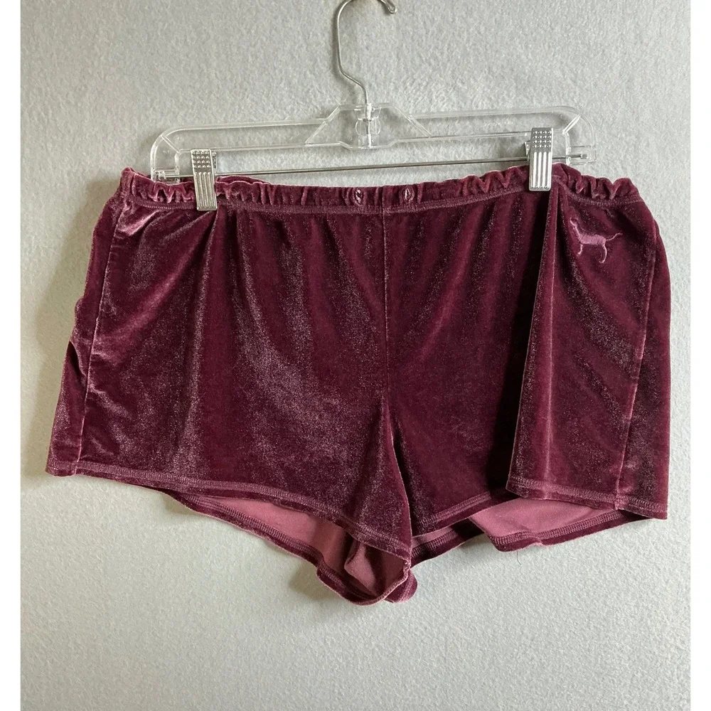 PINK Victoria's Secret L-XL Velvet Pajama Shorts Burgundy - Picture 1 of 8